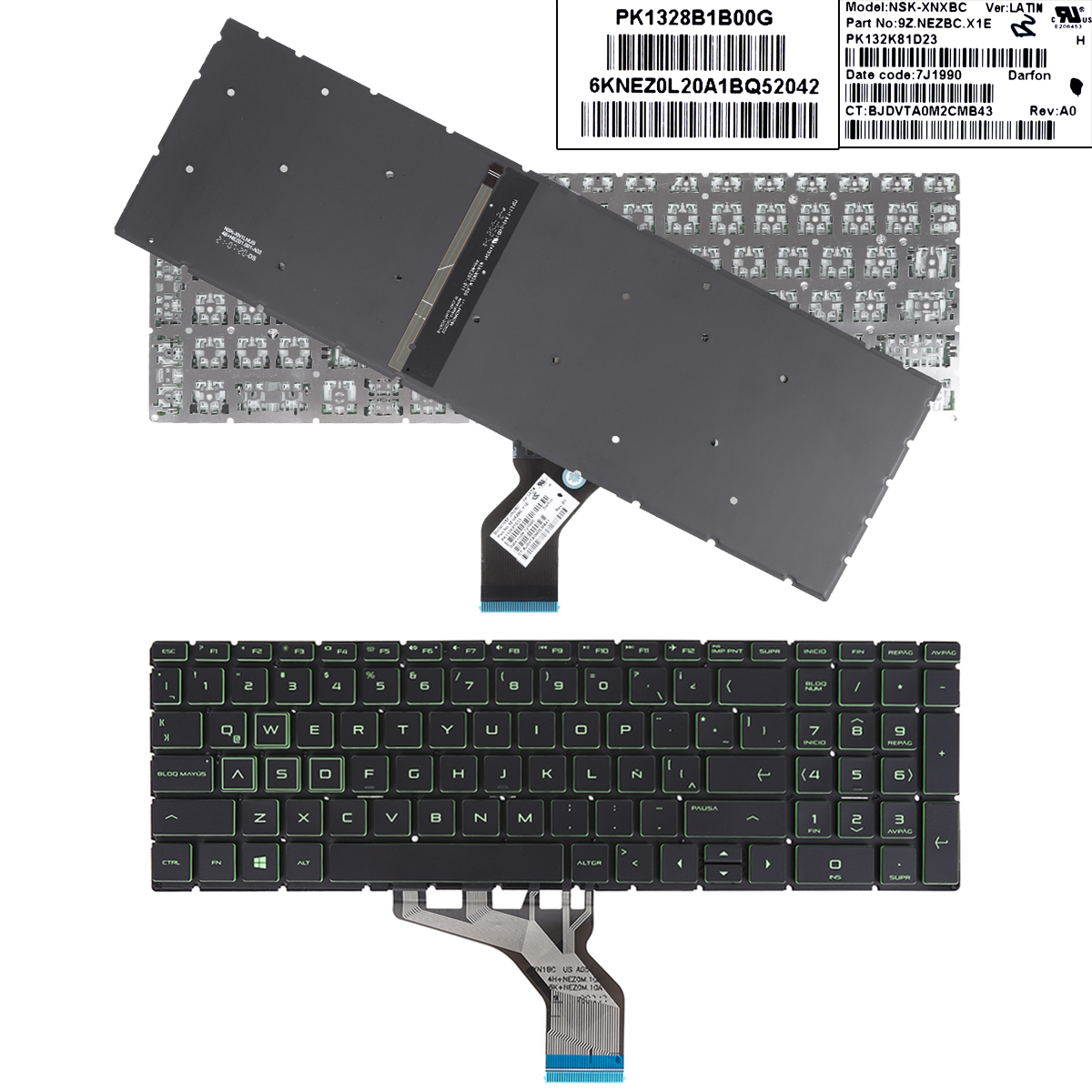 Picture of New Replacement Laptop Keyboard For HP Pavilion 15-DA 250 255 G7 Gen7 BLACK (With Backlit Board ，Green Side WIN8) LA Layout